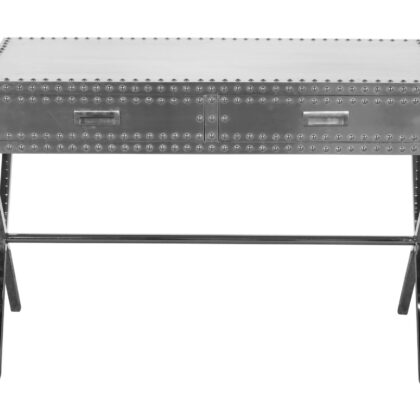 44" Silver Aluminum Cross Leg Console Table With Storage