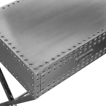 44" Silver Aluminum Cross Leg Console Table With Storage