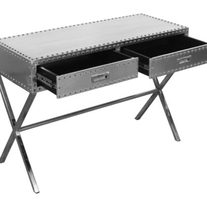 44" Silver Aluminum Cross Leg Console Table With Storage