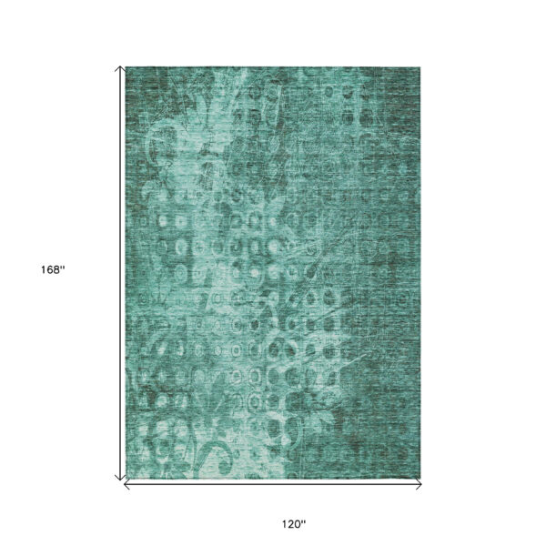 10' X 14' Teal Blue Ikat Washable Indoor Outdoor Area Rug