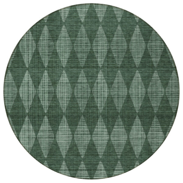 8' Olive Green And Charcoal Round Geometric Washable Indoor Outdoor Area Rug