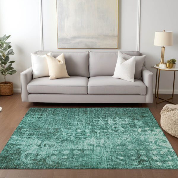 10' X 14' Teal Blue Ikat Washable Indoor Outdoor Area Rug