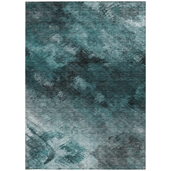 5' X 8' Teal Blue Aqua And Gray Abstract Washable Indoor Outdoor Area Rug