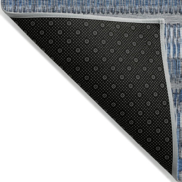 8' X 10' Denim Blue And Ivory Striped Washable Indoor Outdoor Area Rug