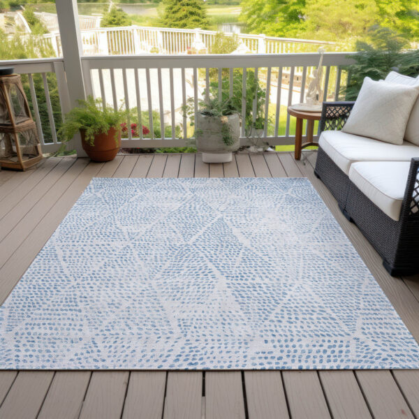 9' X 12' Denim Blue Ivory And Gray Geometric Washable Indoor Outdoor Area Rug