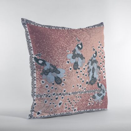 18” Dusty Pink Boho Bird Zippered Suede Throw Pillow