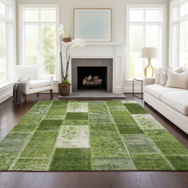 3' X 5' Olive Green And Artichoke Green Patchwork Washable Indoor Outdoor Area Rug