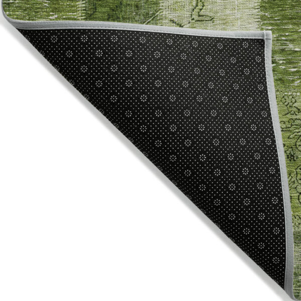 3' X 5' Olive Green And Artichoke Green Patchwork Washable Indoor Outdoor Area Rug
