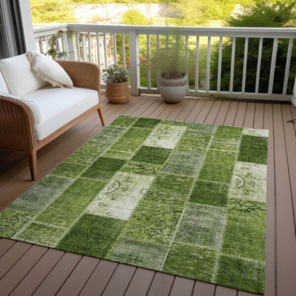 3' X 5' Olive Green And Artichoke Green Patchwork Washable Indoor Outdoor Area Rug