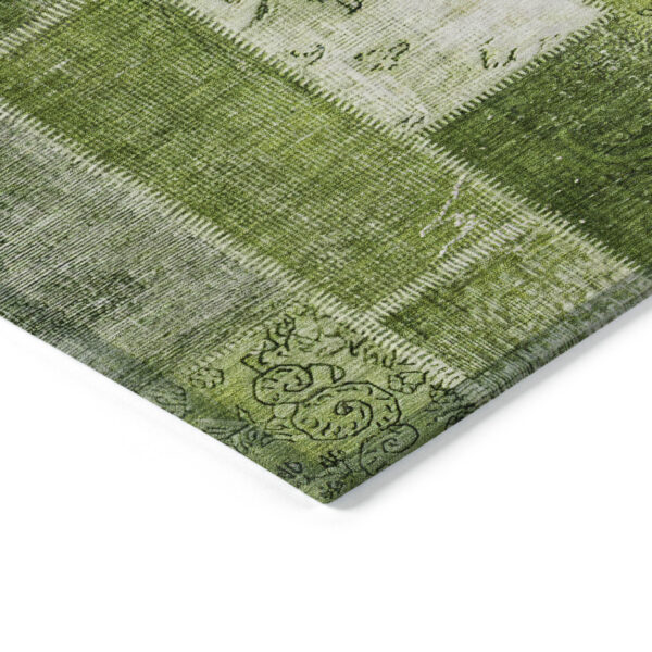 3' X 5' Olive Green And Artichoke Green Patchwork Washable Indoor Outdoor Area Rug