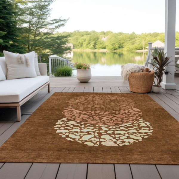 10' X 14' Orange Terra Cotta And Ivory Abstract Washable Indoor Outdoor Area Rug