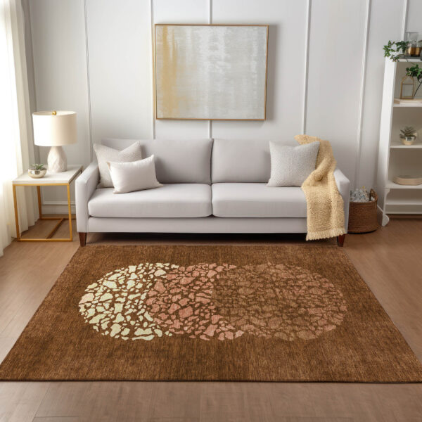 10' X 14' Orange Terra Cotta And Ivory Abstract Washable Indoor Outdoor Area Rug
