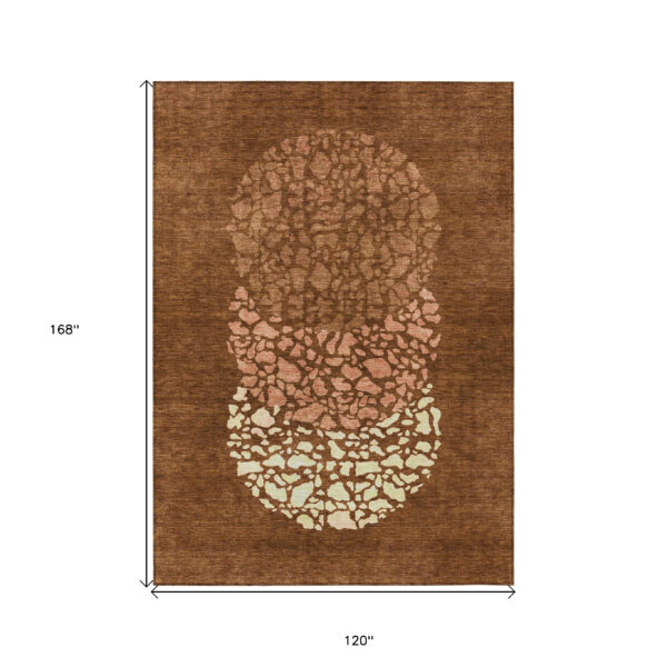 10' X 14' Orange Terra Cotta And Ivory Abstract Washable Indoor Outdoor Area Rug