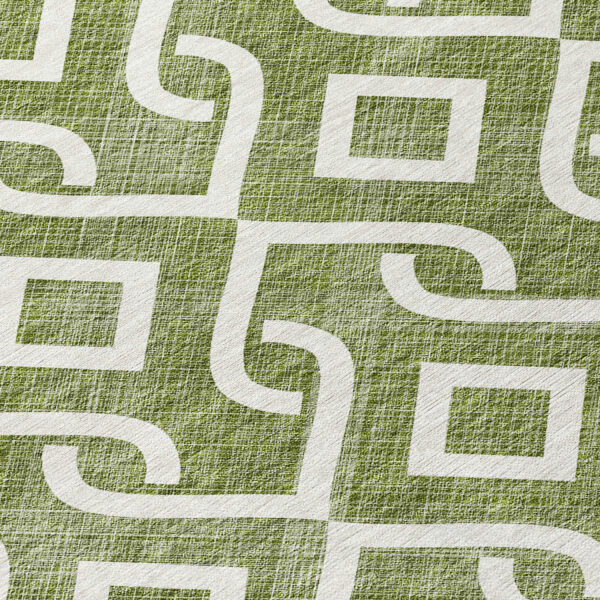 8' Olive Green And Ivory Round Geometric Washable Indoor Outdoor Area Rug