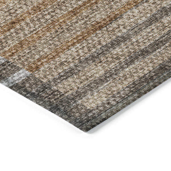 3' X 5' Chocolate And Gray Striped Washable Indoor Outdoor Area Rug