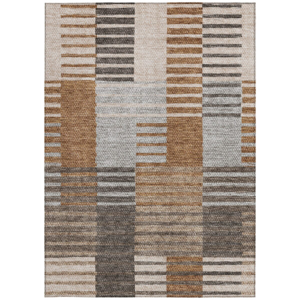 3' X 5' Chocolate And Gray Striped Washable Indoor Outdoor Area Rug