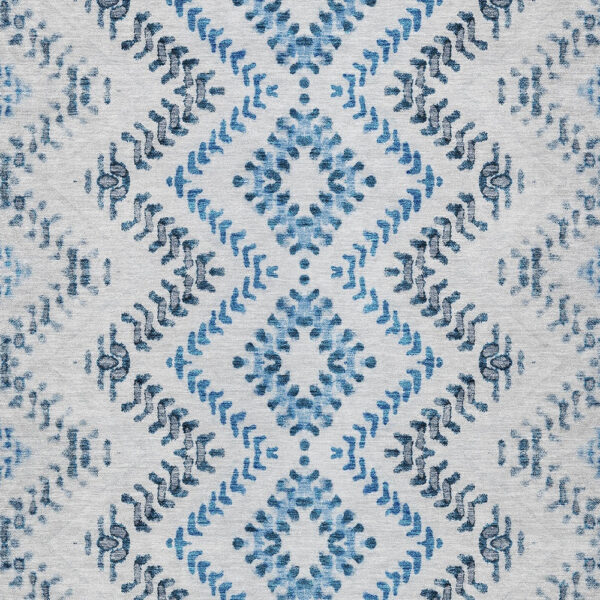 10' X 14' Navy Blue And Denim Blue Geometric Washable Indoor Outdoor Area Rug