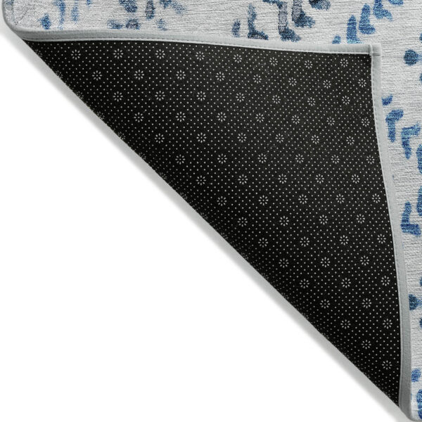 10' X 14' Navy Blue And Denim Blue Geometric Washable Indoor Outdoor Area Rug