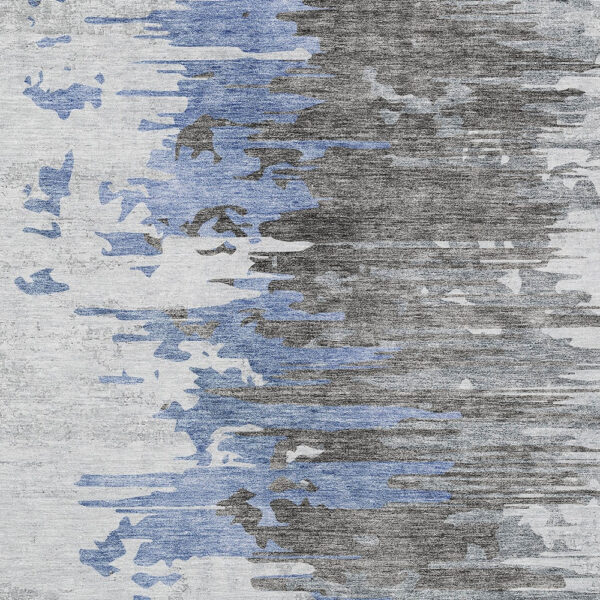 3' X 5' Blue Gray And Silver Abstract Washable Indoor Outdoor Area Rug