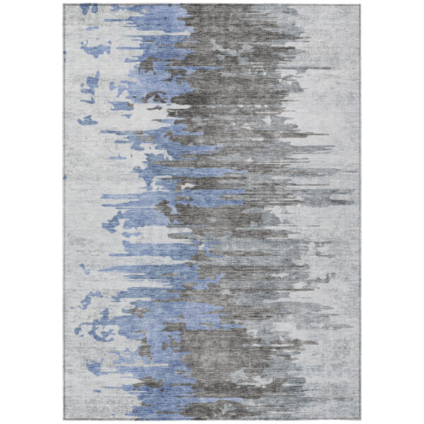 3' X 5' Blue Gray And Silver Abstract Washable Indoor Outdoor Area Rug