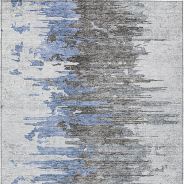 3' X 5' Blue Gray And Silver Abstract Washable Indoor Outdoor Area Rug