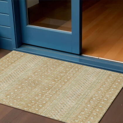 3' X 5' Copper Ivory And Olive Green Tribal Washable Indoor Outdoor Area Rug