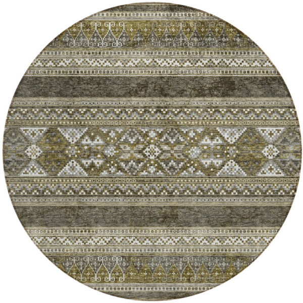 8' Taupe Beige And Ivory Round Southwestern Washable Indoor Outdoor Area Rug