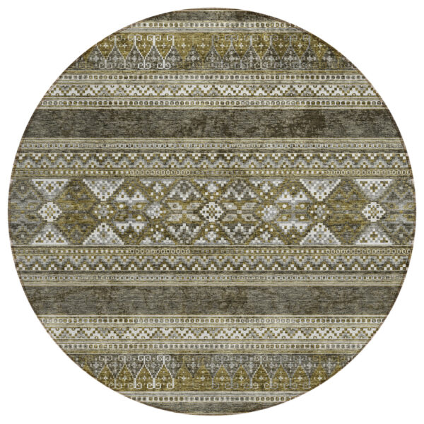 8' Taupe Beige And Ivory Round Southwestern Washable Indoor Outdoor Area Rug