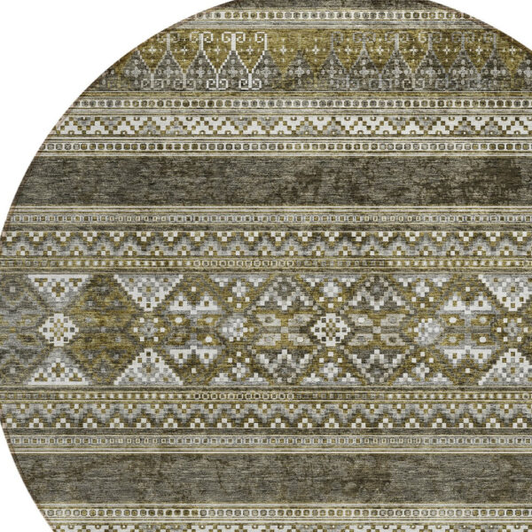 8' Taupe Beige And Ivory Round Southwestern Washable Indoor Outdoor Area Rug
