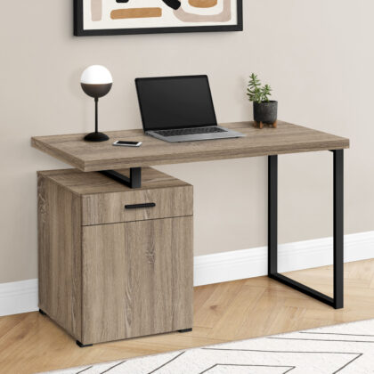 47" Taupe and Black Wood and Metal Computer Desk