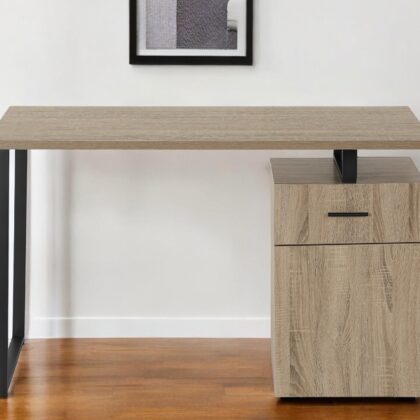 47" Taupe and Black Wood and Metal Computer Desk