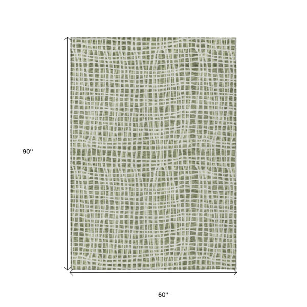5' X 8' Green And Ivory Striped Washable Indoor Outdoor Area Rug