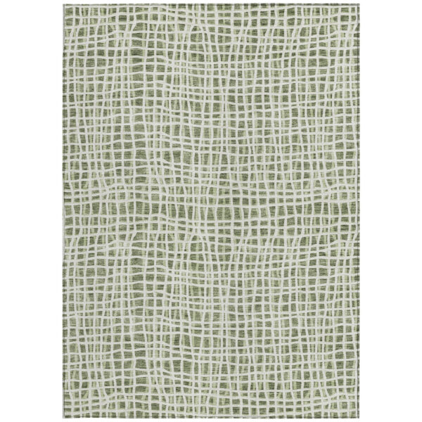 5' X 8' Green And Ivory Striped Washable Indoor Outdoor Area Rug