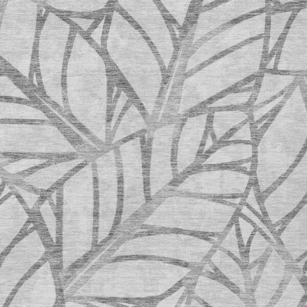 9' X 12' Gray And Silver Floral Washable Indoor Outdoor Area Rug
