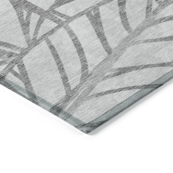 9' X 12' Gray And Silver Floral Washable Indoor Outdoor Area Rug