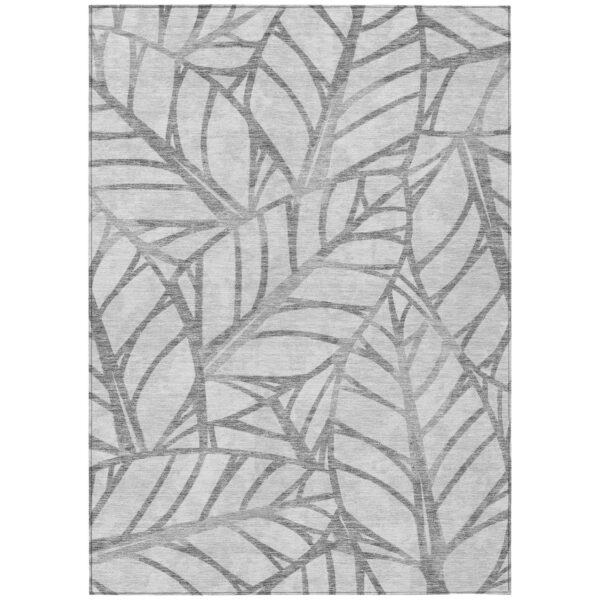 9' X 12' Gray And Silver Floral Washable Indoor Outdoor Area Rug