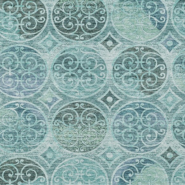 9' X 12' Teal Blue And Aqua Trellis Washable Indoor Outdoor Area Rug