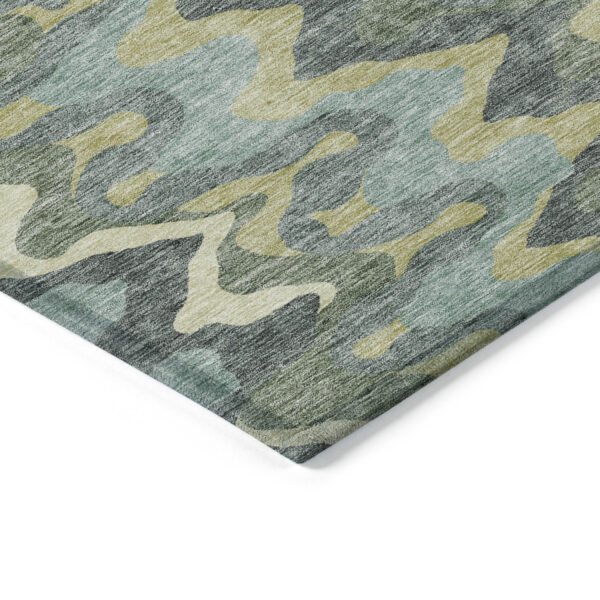 3' X 5' Sage And Artichoke Green Abstract Washable Indoor Outdoor Area Rug