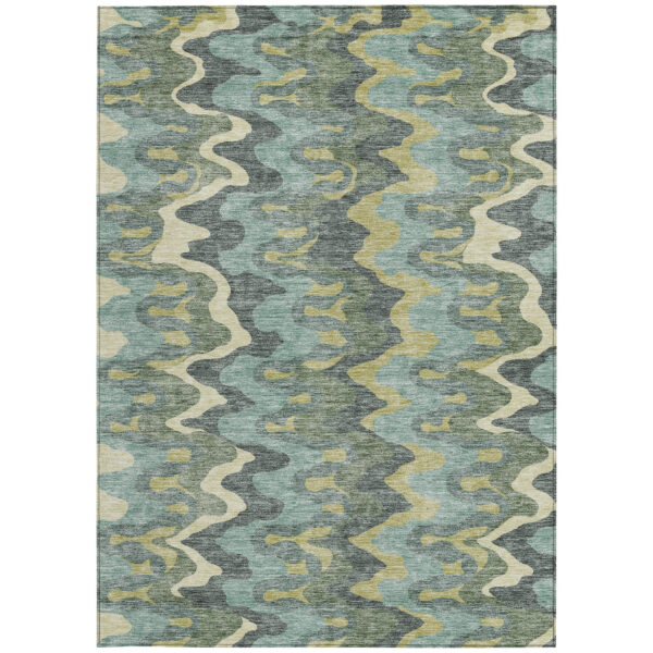 3' X 5' Sage And Artichoke Green Abstract Washable Indoor Outdoor Area Rug