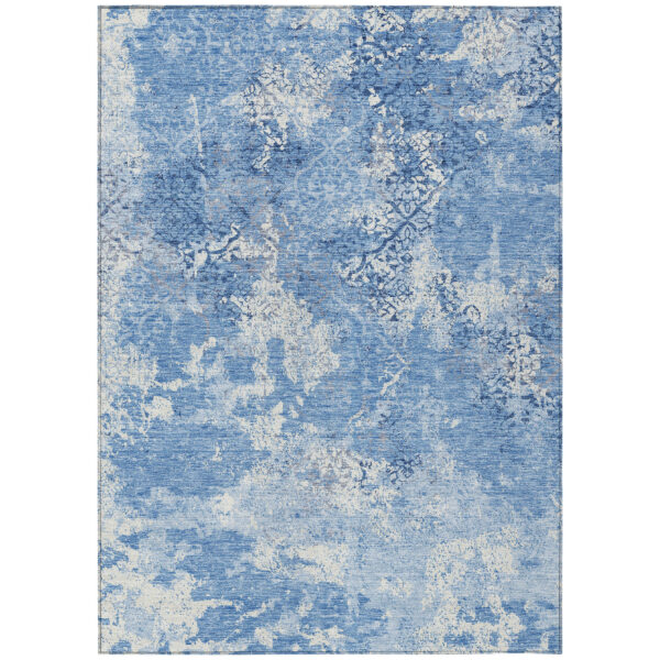 3' X 5' Denim Blue And Sky Blue Floral Washable Indoor Outdoor Area Rug