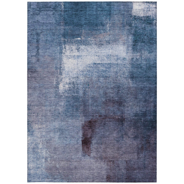 3' X 5' Navy Blue And Sky Blue Abstract Washable Indoor Outdoor Area Rug
