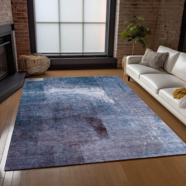 3' X 5' Navy Blue And Sky Blue Abstract Washable Indoor Outdoor Area Rug