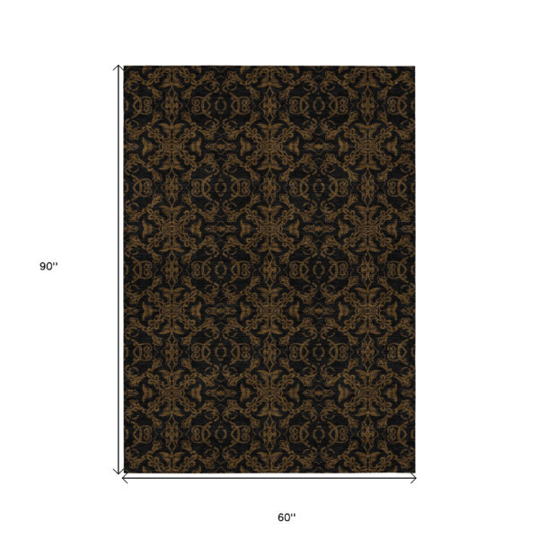 5' X 8' Brown And Black Medallion Washable Indoor Outdoor Area Rug