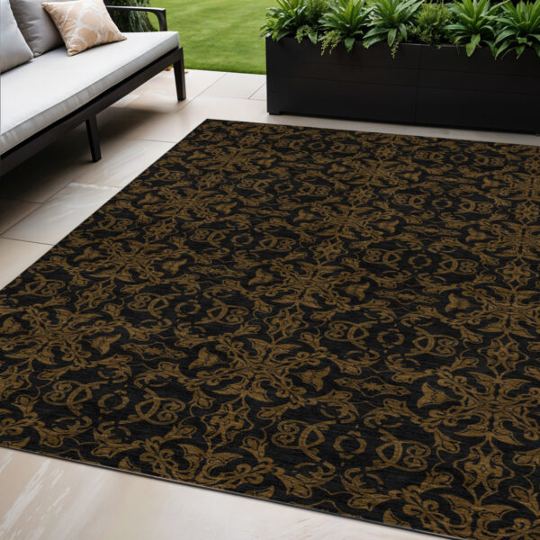 5' X 8' Brown And Black Medallion Washable Indoor Outdoor Area Rug
