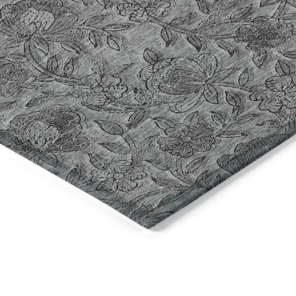 10' X 14' Gray Charcoal And Silver Floral Washable Indoor Outdoor Area Rug