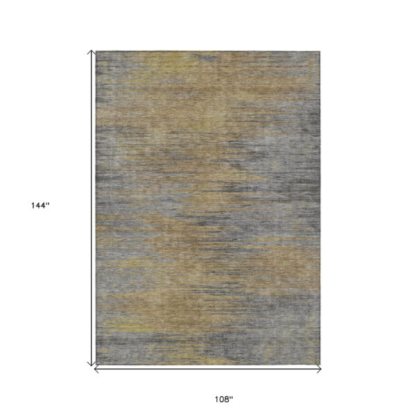 9' X 12' Brown Gold And Taupe Abstract Washable Indoor Outdoor Area Rug
