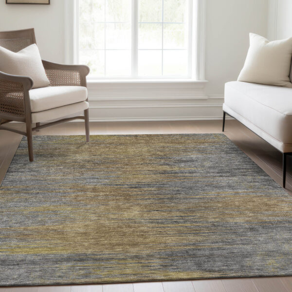 9' X 12' Brown Gold And Taupe Abstract Washable Indoor Outdoor Area Rug