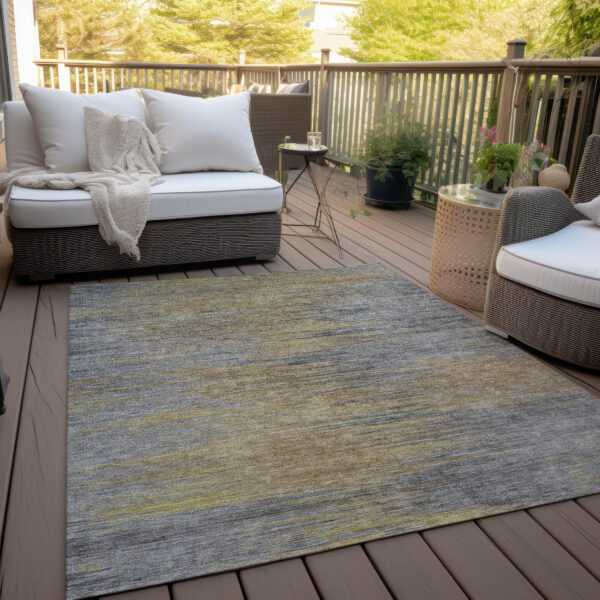 9' X 12' Brown Gold And Taupe Abstract Washable Indoor Outdoor Area Rug