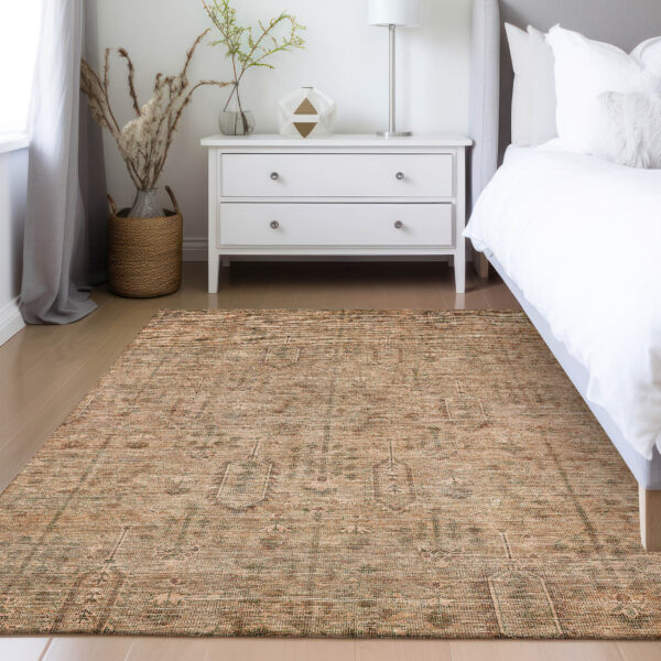 8' X 10' Terra Cotta And Copper Southwestern Washable Indoor Outdoor Area Rug