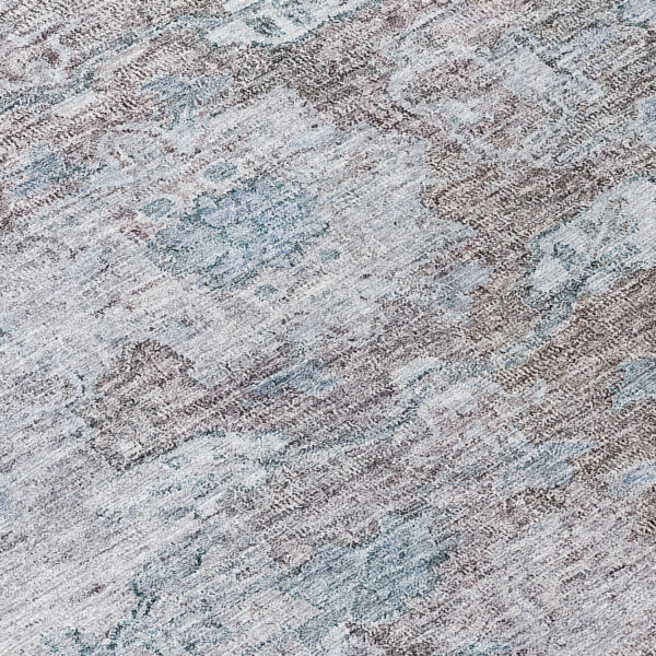 8' Brown And Blue Round Oriental Washable Indoor Outdoor Area Rug